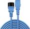 Zwei blaue Netzkabel mit unterschiedlichen Steckverbindern. Sie sind koaxial und für eine hochwertige Stromübertragung geeignet.