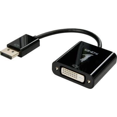 LINDY 41734 DisplayPort / DVI Konverter [1x DisplayPort Stecker - 1x DVI-Buchse 24+5pol.] Schwarz  15.00 cm