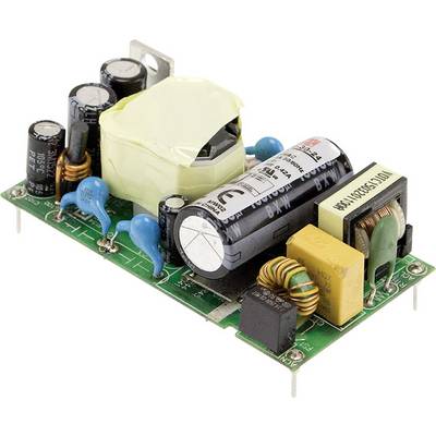 Nahaufnahme einer elektronischen Leiterplatte mit Kondensatoren, Spulen und anderen Komponenten zur Spannungsregelung oder Stromversorgung.
