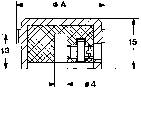 Technische Zeichnung eines Querschnitts mit Bemaßungen. Oben: 64, Rechts: 15, Links: 13, Unten: 4. Beinhaltet technische Details.