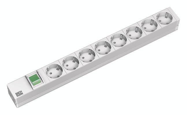 Bachmann 333.416 19 Zoll Netzwerkschrank-Steckdosenleiste 1 HE Schutzkontaktsteckdose variable Befestigungsschienen Grau