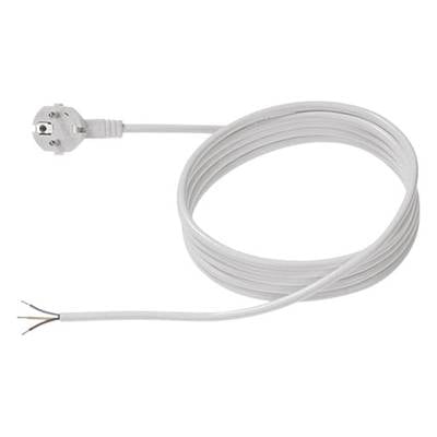 Ein weißes Stromkabel mit einem abisolierten Ende und einem Eurostecker.