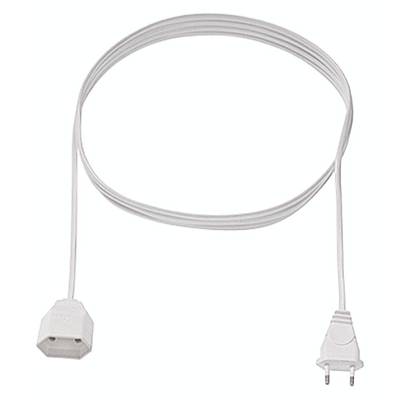 Ein weißes Netzkabel mit einem zweipoligen Stecker und einer Buchse. Geeignet zur Verbindung von Geräten mit einer Stromquelle.