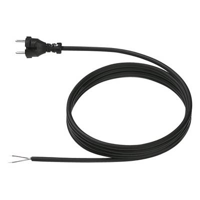 Schwarzes Netzkabel mit Schuko-Stecker und offenen Kabelenden, geeignet für Elektroinstallationen oder Reparaturen.