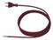 Ein rotes Elektrokabel mit Stecker und offenem Ende, geeignet für elektrische Anschlüsse.