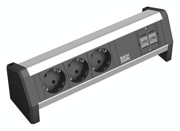 Bachmann 339.1004 Steckdosenleiste ohne Schalter 3fach Aluminium, Schwarz Schutzkontakt
