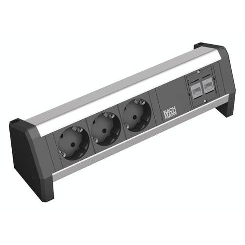 Bachmann 339.1004 Steckdosenleiste ohne Schalter 3fach Aluminium, Schwarz Schutzkontakt