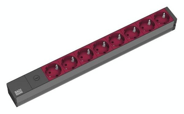 Bachmann 333.538 19 Zoll  Netzwerkschrank-Steckdosenleiste  1 HE Schutzkontaktsteckdose Festeinbau  Rot, Schwarz, Aluminium