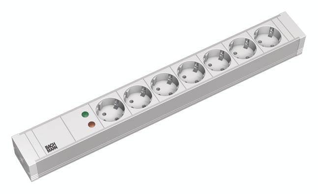 Bachmann 333.604 19 Zoll Netzwerkschrank-Steckdosenleiste 1.5 HE Schutzkontaktsteckdose Überspannungsschutz Lichtgrau (R