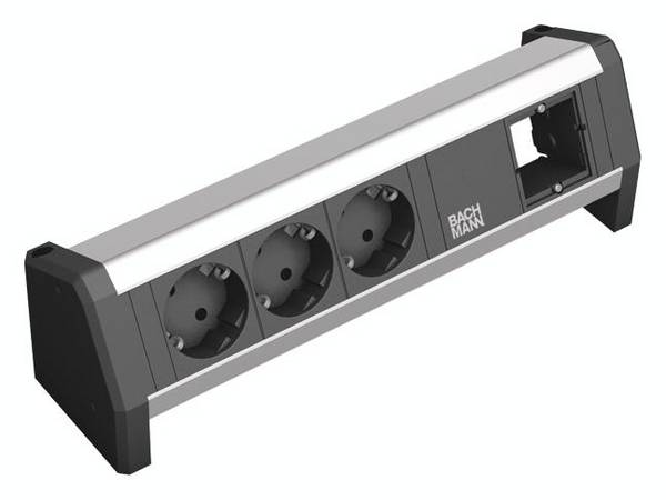 Bachmann 902.000 Steckdosenleiste ohne Schalter  Schwarz, Aluminium Schutzkontakt