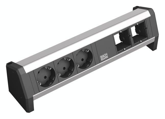 Bachmann 902.001 Steckdosenleiste ohne Schalter Schwarz, Aluminium Schutzkontakt
