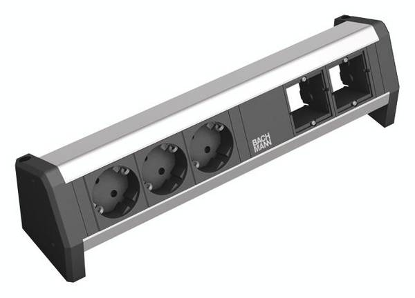 Bachmann 902.001 Steckdosenleiste ohne Schalter  Schwarz, Aluminium Schutzkontakt