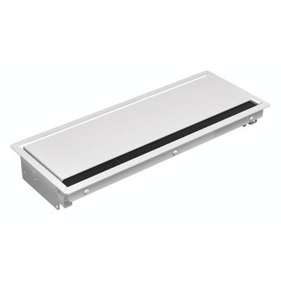 Schlanker, rechteckiger Lüftungsschlitz in weiß mit einem schwarzen Gitter in der Mitte. Geeignet für Belüftung oder Heizungssysteme.