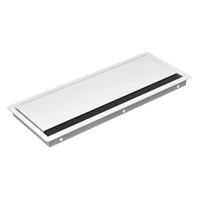 Lüftungsgitter aus Metall in rechteckiger Form für den Einbau in Wände oder Decken, mit Lamellen zur Belüftung.