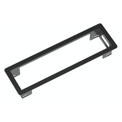Rechteckiger Metallrahmen, perspektivisch von oben gezeigt, mit abgerundeten Ecken und drei Befestigungselementen an den längeren Seiten.