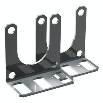 Metallhalterung mit zwei senkrechten Stützen und mehreren Schraublöchern zur Befestigung, geeignet für Installationszwecke.