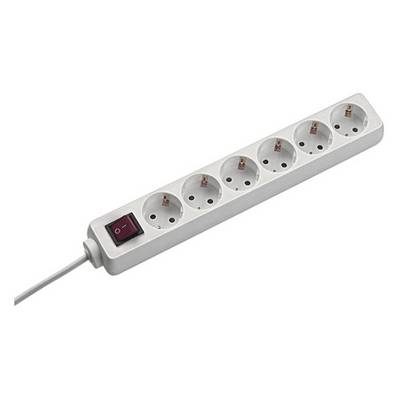 Mehrfachsteckdose mit sechs Steckplätzen und einem Schalter, dient zum gleichzeitigen Anschluss mehrerer elektrischer Geräte.