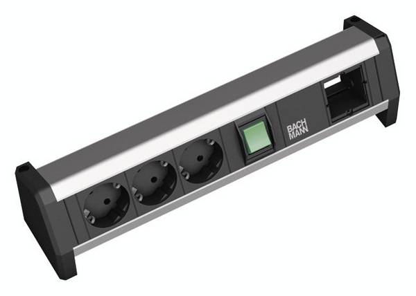 Bachmann 902.017 Steckdosenleiste mit Schalter  Schwarz, Aluminium Schutzkontakt