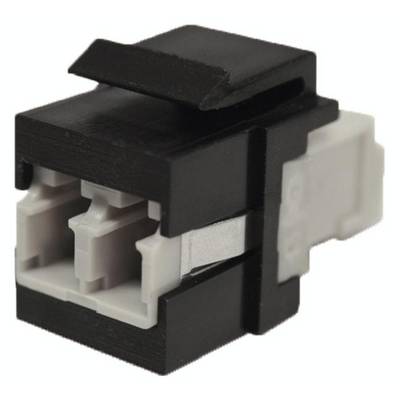 Schwarz-weißer Kunststoffstecker mit zwei Steckplätzen, seitlicher Einrastmechanismus und rechteckiger Form. Geeignet für elektrische Verbindungen.