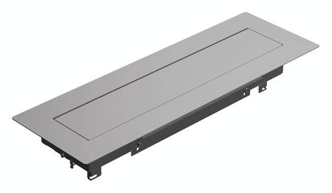 Metallschachtabdeckung in rechteckiger Form, geeignet für Kabeldurchführungen auf Bürotischen.
