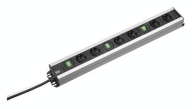 Bachmann 300.050 Steckdosenleiste mit Schalter Schwarz, Aluminium Schutzkontakt