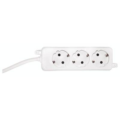Weiße Dreifachsteckdose mit Kabel, geeignet für europäische Schuko-Steckertypen. Ideal zur Erweiterung von Steckplätzen im Haushalt.