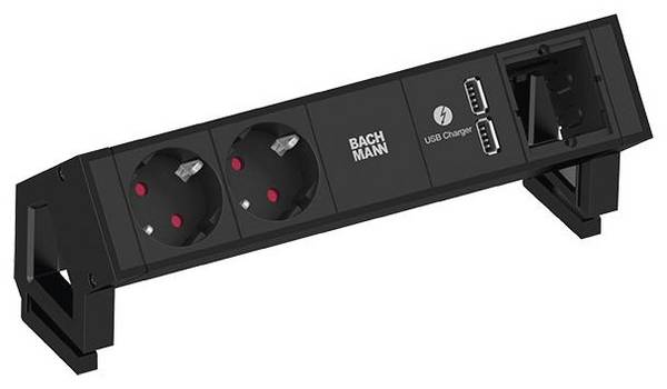 BACHMANN DESK2 2x Schutzkontakt 1x USB-Charger 1x ABD, schwarz
