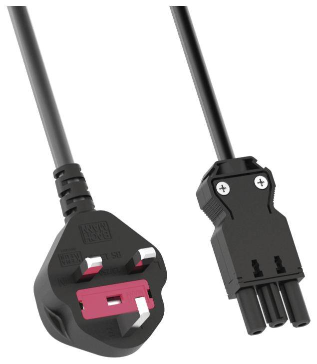 BACHMANN Zuleitung H05VV-F 3G1,5mm² 3m, Schwarz, UK-Stecker 13A Install.kupplung
