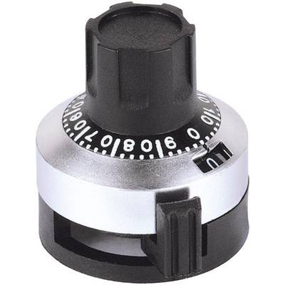 Ein mechanischer Drehgeber, schwarz und silber, mit markierter Skala von 0 bis 10. Wird zur Steuerung oder Anpassung von Einstellungen verwendet.