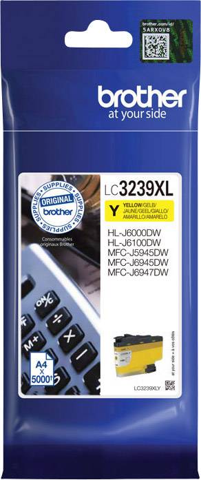 Gelbe Druckerpatrone LC3239XL von Brother, passend für mehrere Modelle. Verpackung zeigt das Brother-Logo und einen gelben Tintenbehälter.