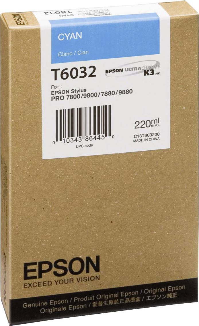 Epson T6032 Tintenpatrone in Cyan, geeignet für Epson Stylus Pro Drucker-Modelle 7800, 9800, 7880, 9880. Kapazität: 220 ml.