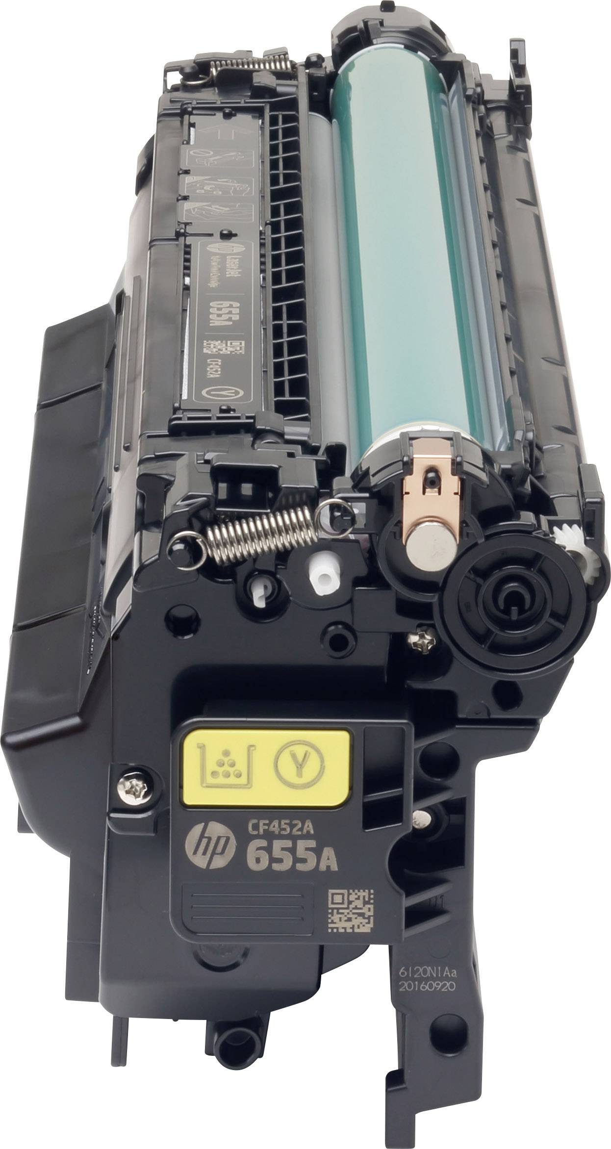 Druckertonerpatrone Modell 'HP 655A' in Schwarz, seitlich liegend.