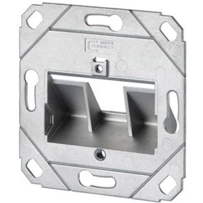Metall-Montageplatte mit rechteckiger Öffnung und Befestigungslöchern an den Ecken, wahrscheinlich für Wandmontage.