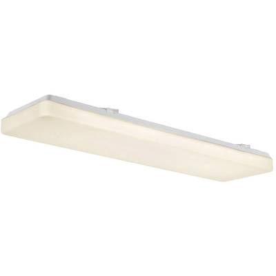 Rechteckige LED-Deckenleuchte mit weißem Gehäuse. Eignet sich für die Beleuchtung in Innenräumen.