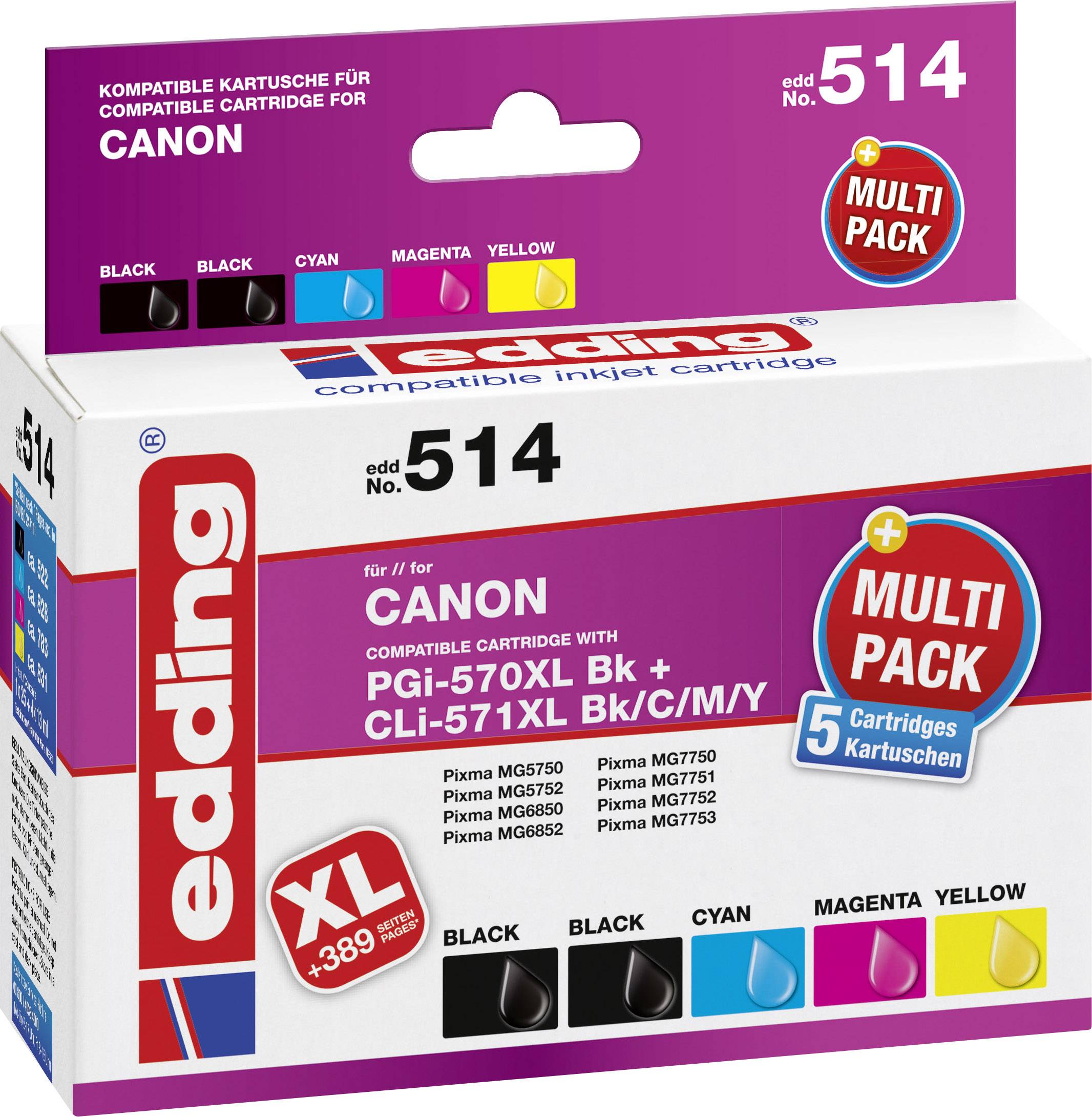 EDDING Tinte ersetzt Canon PGI-570 XL, CLI-571 XL Kompatibel Kombi-Pack Schwarz, Photo Schwarz