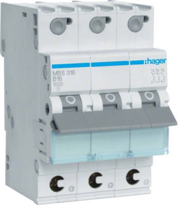 Hager Leitungsschutzschalter MBS316 3polig B16A 6kA QC 3M