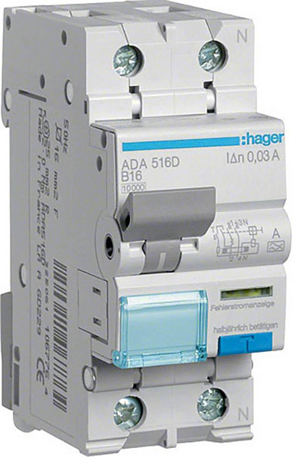 Hager ADA516D FI-Schutzschalter/Leitungsschutzschalter    1polig 16 A 0.03 A 240 V