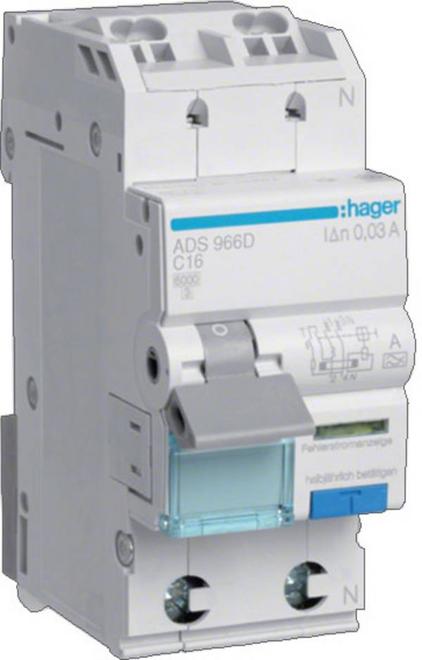 Hager ADS966D Fehlerstrom-Schutzschalter    1polig 16 A 0.03 A 240 V