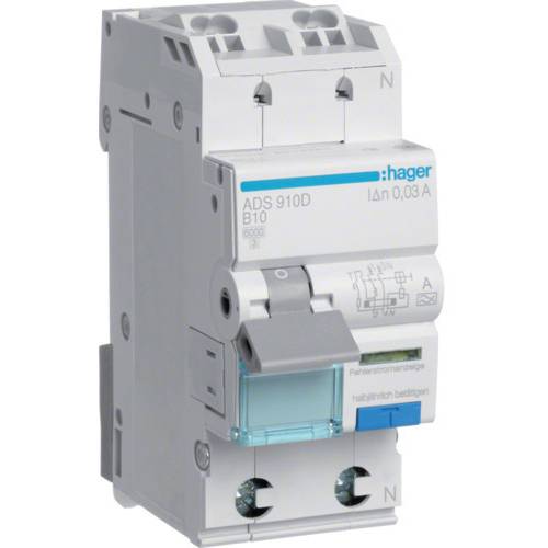 Thumbnail - Hager ADS910D Fehlerstrom-Schutzschalter 1polig 10 A 0.03 A 240 V