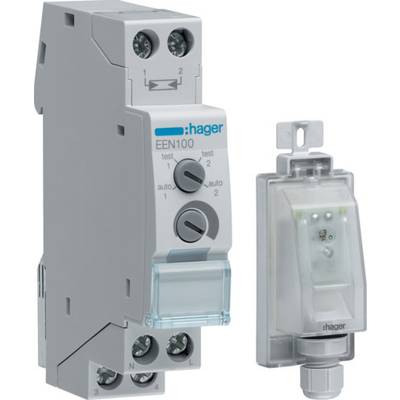 Hager Zeitschaltuhr EEN100 zur Automatisierung elektrischer Geräte. Zeigt das Gerät mit Einstellknöpfen für Zeit und Funktion.