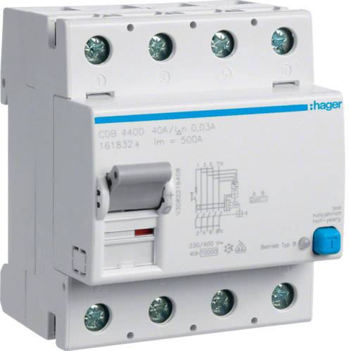 Hager FI-Schutzschalter 4P 40A 30mA B CDB440D