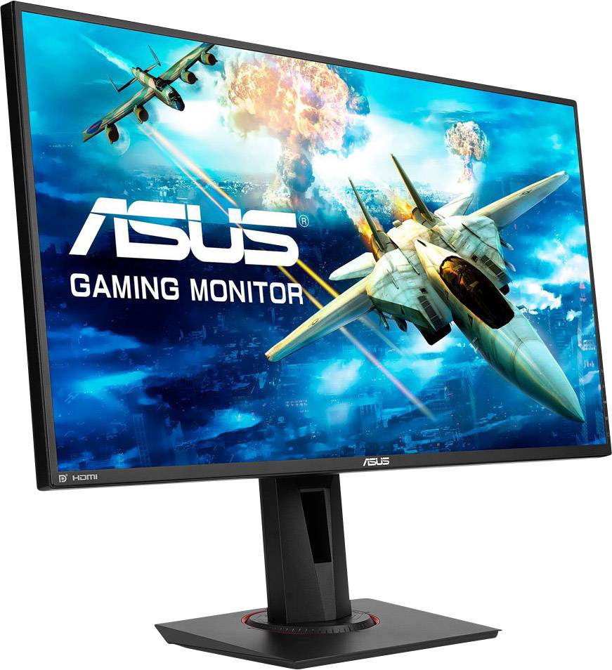 Ein Asus-Gaming-Monitor mit einem Action-Videospiel auf dem Bildschirm, das Kampfflugzeuge zeigt.