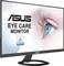 'ASUS Eye Care Monitor' mit TÜV Rheinland Zertifizierung. Nahaufnahme eines Auges auf dem Bildschirm, Monitor mit schwarzem Standfuß.