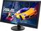 Ein ASUS Gaming-Monitor zeigt ein Grafikmotiv mit zwei Autos in lebhaften Farben, darunter ein gelbes Auto im Vordergrund.