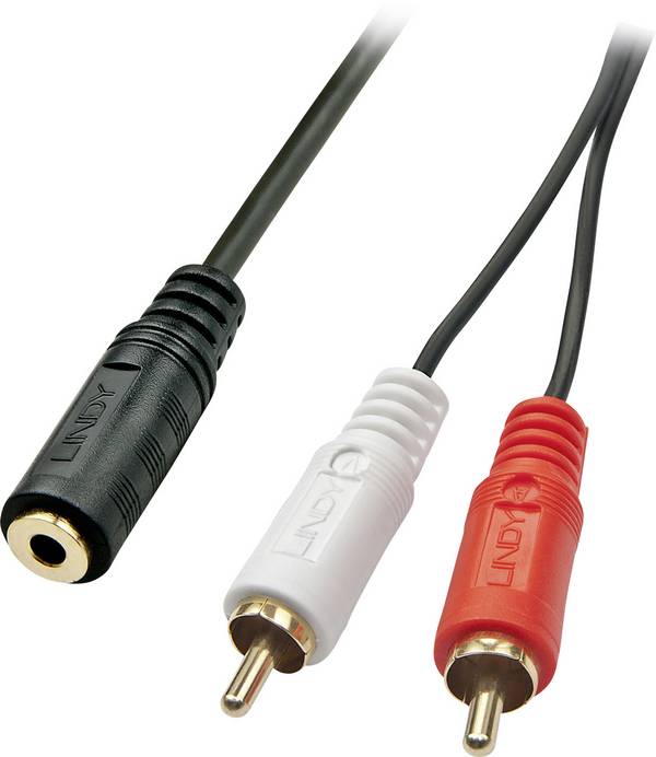 LINDY 35677 Lindy Premium - Audio-Adapter - 0.08 mm² - Stereo Mini-Klinkenstecker (W) Cinch / Klinke Audio Adapter [2x Cinch-Stecker - 1x Klinkenbuchse 3.5 mm] Schwarz