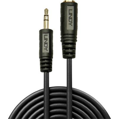 Ein Audiokabel mit einem 3,5-mm-Klinkenstecker und einer Buchse, beide mit der Aufschrift 'LINDY', auf einem weißen Hintergrund.