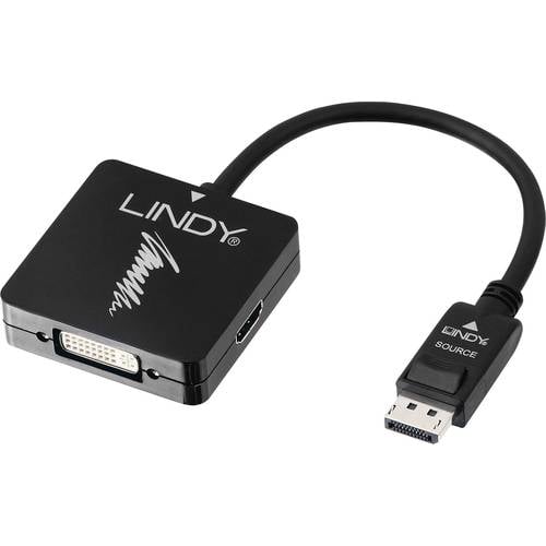 LINDY 41028 DisplayPort / HDMI / VGA / DVI Konverter [1x DisplayPort Stecker - 3x HDMI-Buchse, VGA-Buchse, DVI-Buchse 24...
