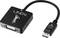 Ein schwarzer Adapter, der ein DisplayPort-Kabel an einen DVI- oder HDMI-Ausgang anschließt. Auf dem Adapter steht 'LINDY'.
