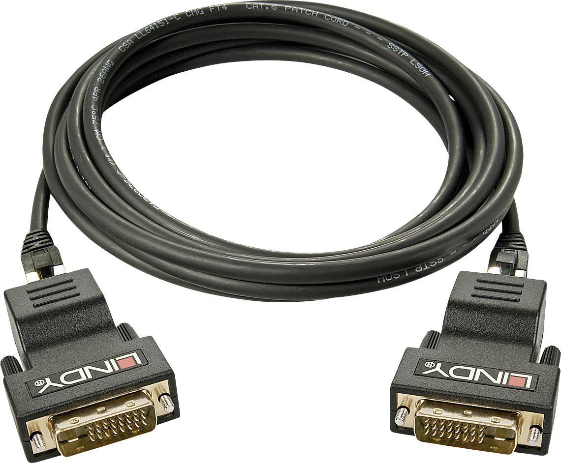'DVI-Kabel mit zwei schwarzen Steckern und goldenen Kontakten, geeignet für die Verbindung zwischen Computern und Monitoren.'