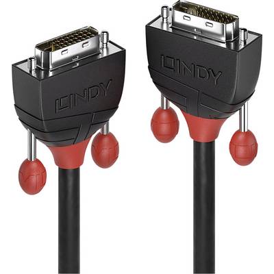 Zwei schwarze DVI-Kabel mit roten Details. Beide enden in DVI-Steckern. Geeignet zur Verbindung von Monitoren mit Computern.